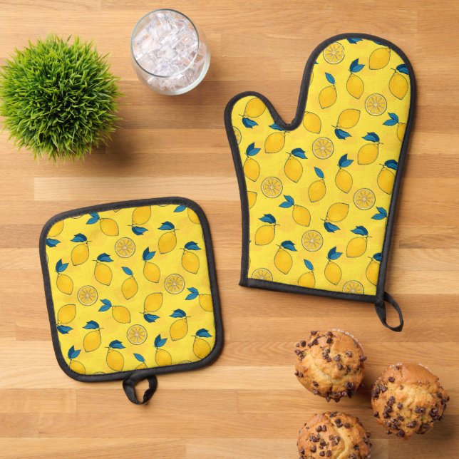 Fresh Citrus Lemon Ofenhandschuh & Topflappen-Set (Oben Unten)