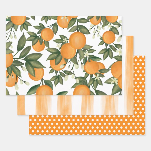Fresh Citrus Orange Sommer Botanische Vegetation Geschenkpapier Set (Set)