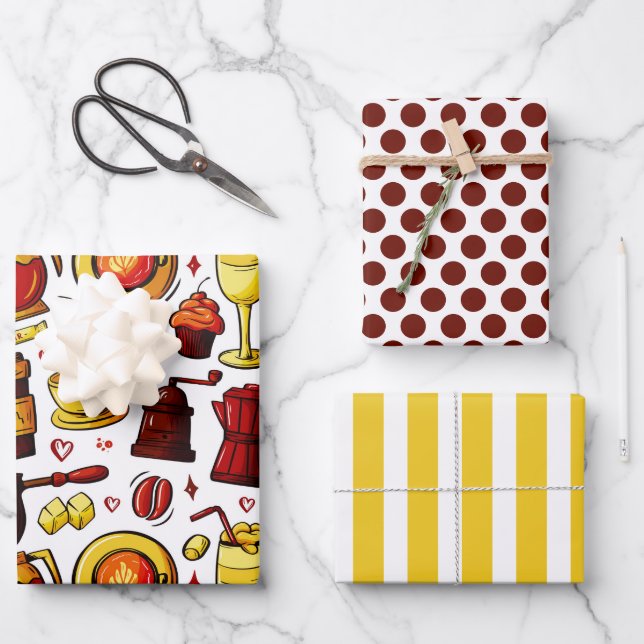 Fresh Coffee Café Wrapping Paper Set Geschenkpapier Set (Vorderseite)