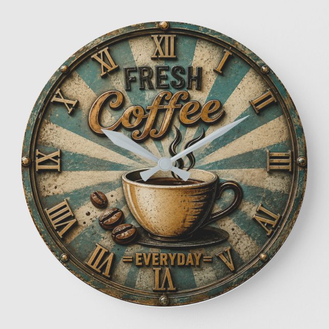 Fresh Coffee Everyday Große Wanduhr (Vorderseite)