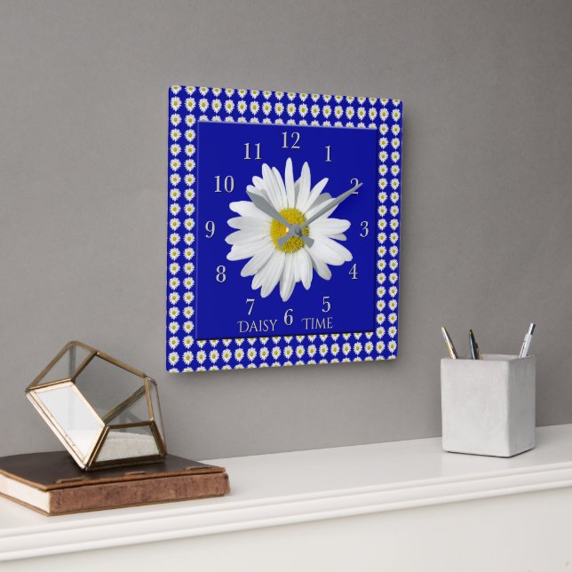 Fresh Daisy Blossom Time Quadratische Wanduhr (Büro)