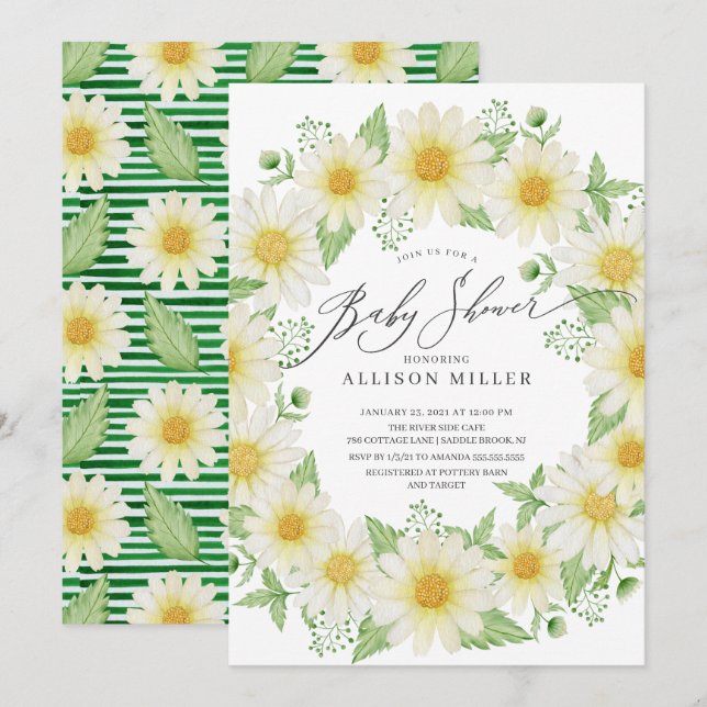 Fresh Daisy Floral Baby Dusche Einladung (Vorne/Hinten)