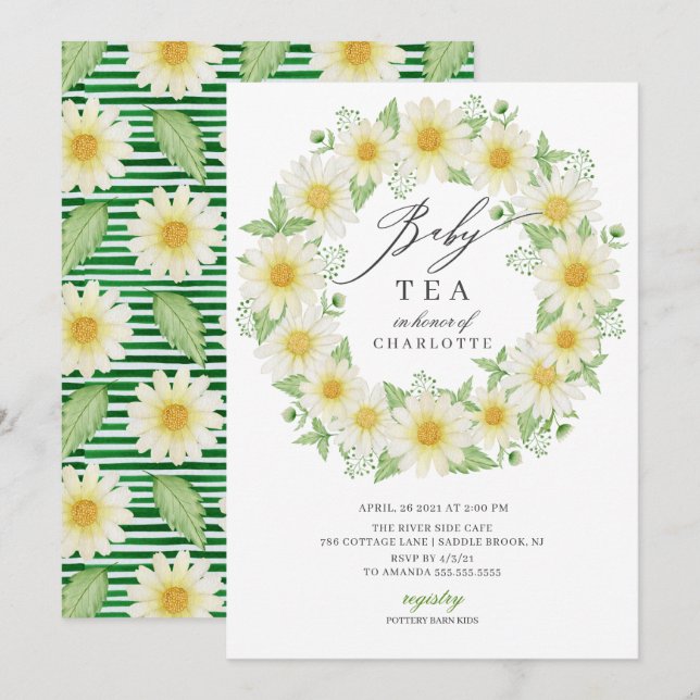 Fresh Daisy Floral Baby Shower Tee Einladung (Vorne/Hinten)