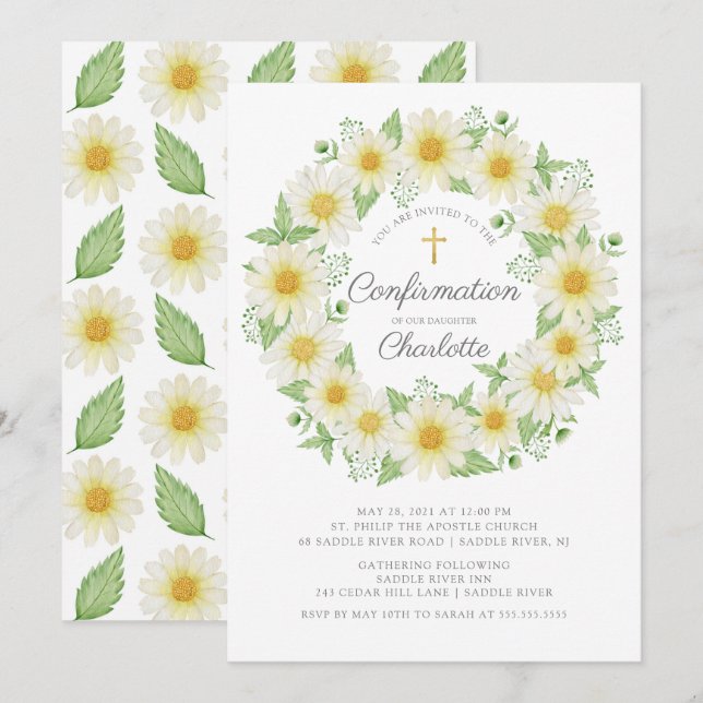 Fresh Daisy Floral Girls Confirmation Einladung (Vorne/Hinten)