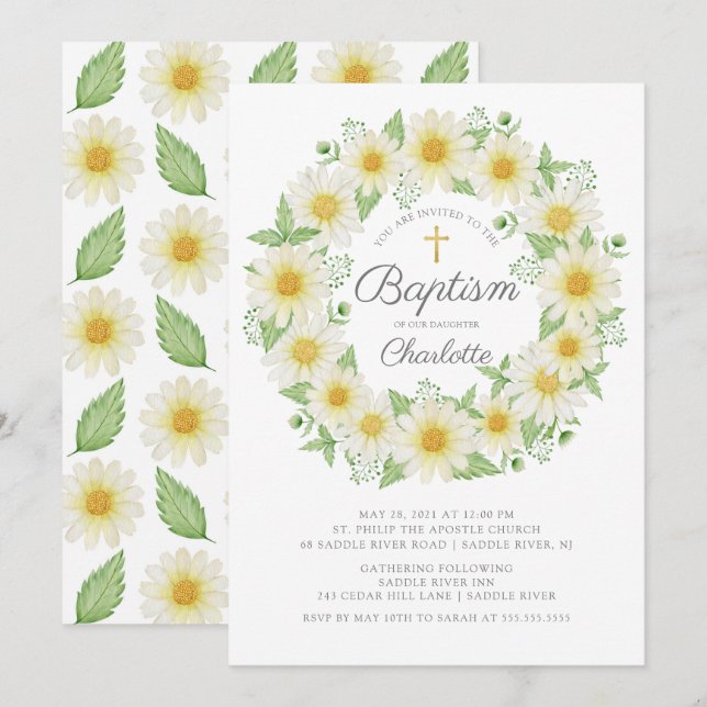 Fresh Daisy Floral Girls Taufe Einladung (Vorne/Hinten)