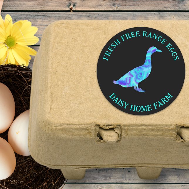 Fresh Duck Eggs Modern Business Runder Aufkleber (Fresh free range duck egg box stickers colorful cool duck with personalized business name )