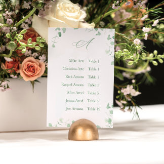 Fresh Eucalyptus Alphabet Seating Chart Card Tischnummer