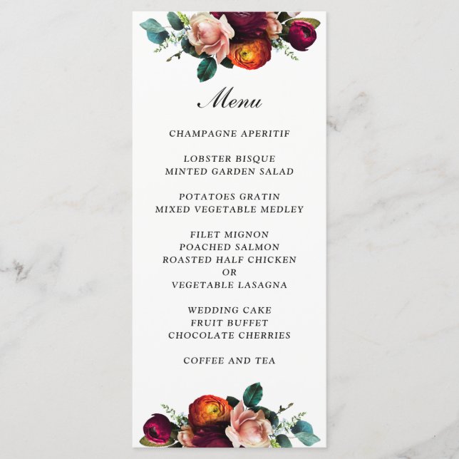 Fresh Fall Floral Wedding Menu Menükarte (Vorderseite)
