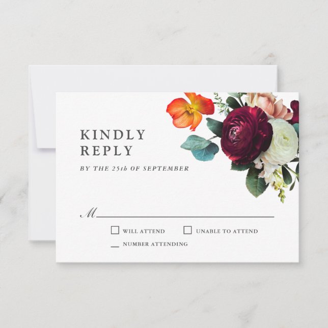 Fresh Fall Romantic Floral Wedding RSVP Karte (Vorderseite)