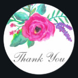 Fresh Florals Wedding Danke Stickers<br><div class="desc">Die Rose ist in fett rosa,  aquamarin grün und lila. Farbenfroh,  elegant,  modern - perfekt!</div>