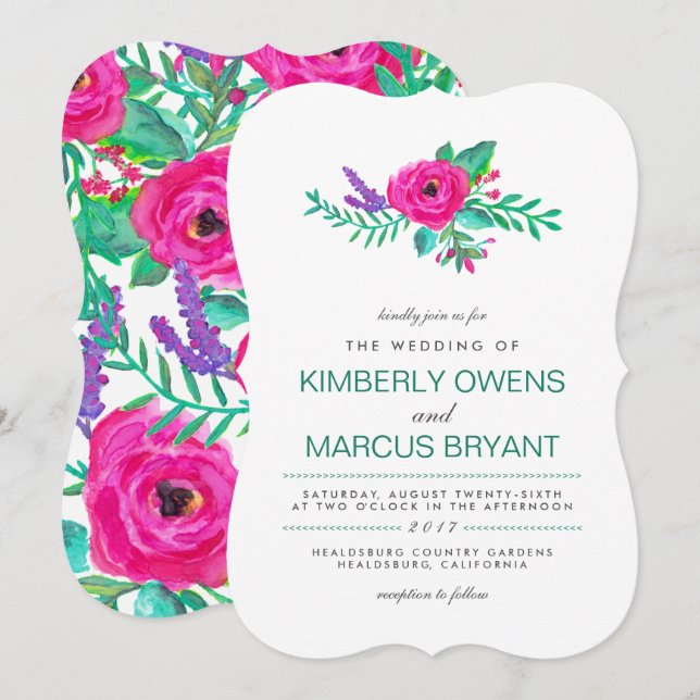 Fresh Florals Weditation / Floral Back Einladung (Vorne/Hinten)