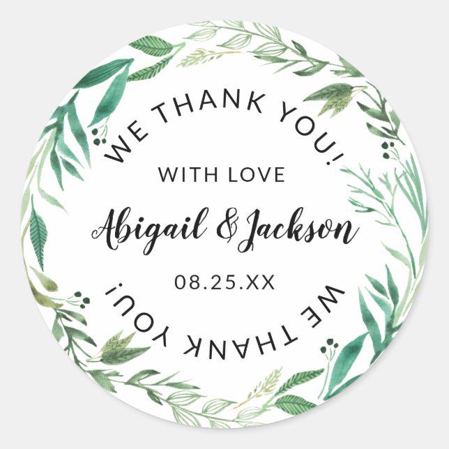 Fresh Foliage Wedding Vielen Dank mit Liebe Gefall Runder Aufkleber (Vorderseite)