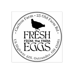 Fresh from Farm Eggs with Elegant Hen Carton Gummistempel