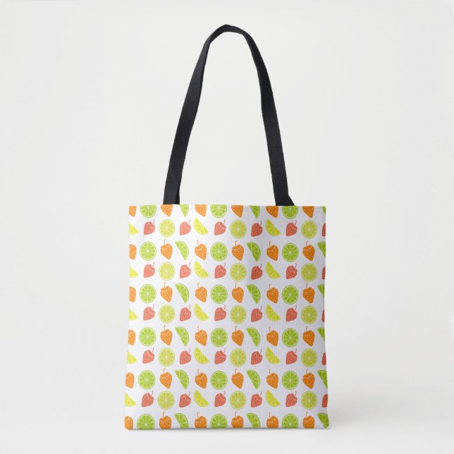 'Fresh Fruit Pattern' Zitrus- und Erdbeerschultert Tasche (Vorderseite)