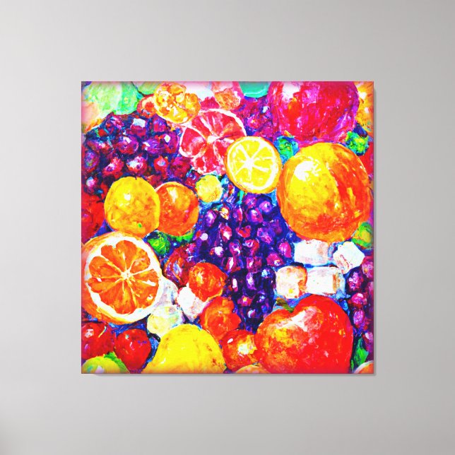 "Fresh Fruits Pattern" Niedliche Kunst. Jetzt kauf Leinwanddruck (Vorderseite)