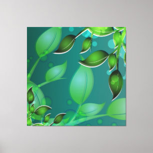 Fresh Garden Blätter Aquamarin Wrapped Canvas Leinwanddruck