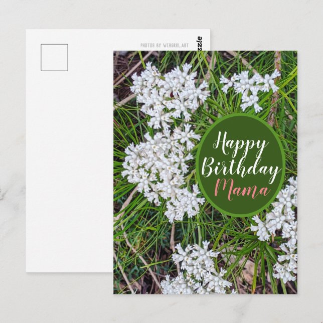 Fresh Green and White Blume Happy Birthday Mama Postkarte (Vorne/Hinten)