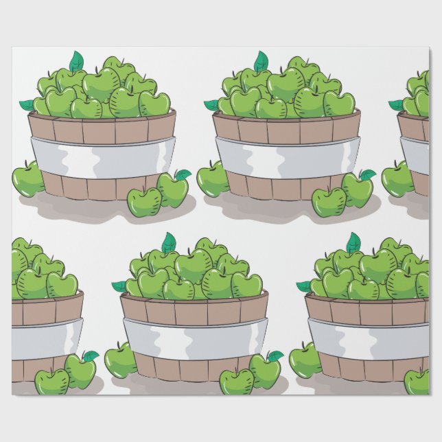 Fresh Green Apple Harvest Barrel Granny Smith Geschenkpapier (Flach)