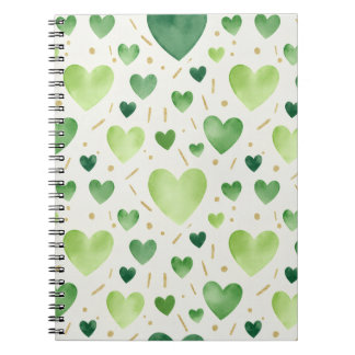 Fresh Green Watercolor Hearts Notizblock