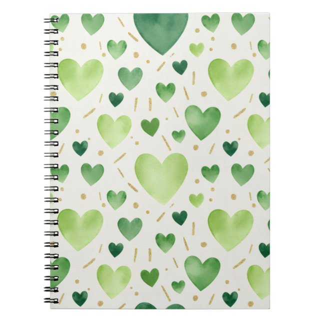 Fresh Green Watercolor Hearts Notizblock (Vorderseite)