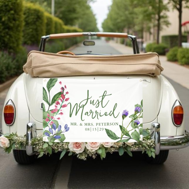 Fresh Greenery Just Married Car Banner (Von Creator hochgeladen)