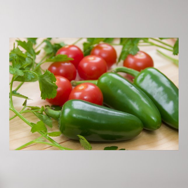 Fresh Jalapenos, Cherry Tomatoes, and Cilantro Poster (Vorne)