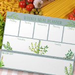 Fresh Kitchen Kraut - Blue Weekly Meekly Planner Notizblock<br><div class="desc">Jede Seite dieses abreißenden Notizblocks wird mit einem neuen wöchentlichen Essensplaner gedruckt. Sie können Ihre Mahlzeiten für jeden Wochentag abgeben und Ihre Einkaufsliste erstellen. Die Einkaufsliste kann dann von der Seite abgeschnitten werden, bereit zum Einkaufen. Das Design ist auf einem staubblauen Hintergrund gehalten und bietet eine Vielzahl von Küchenkräutern in...</div>