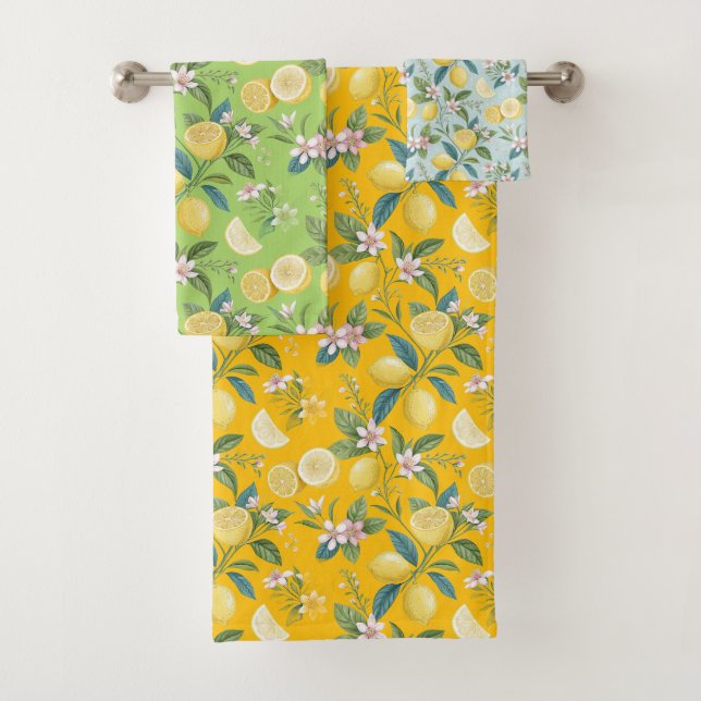 Fresh Lemon Floral Botanical Pattern  Badhandtuch Set (Insitu)