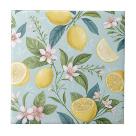 Fresh Lemon Floral Botanical Pattern  Fliese
