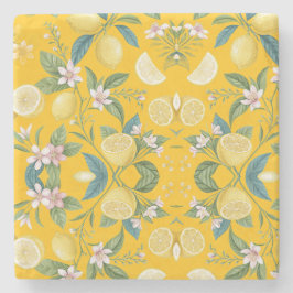 Fresh Lemon Floral Botanical Pattern  Steinuntersetzer