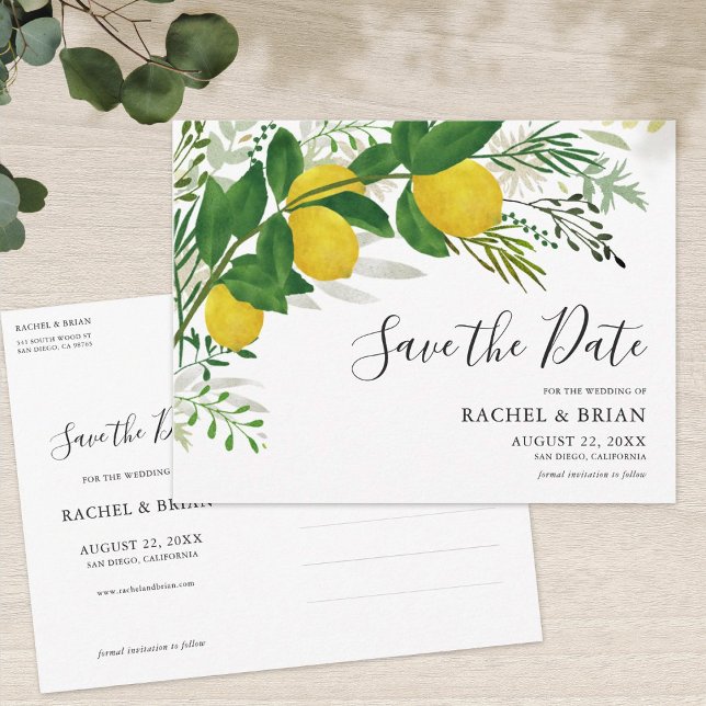 Fresh Lemon Save the Date Invitation Postcard Postkarte (Von Creator hochgeladen)