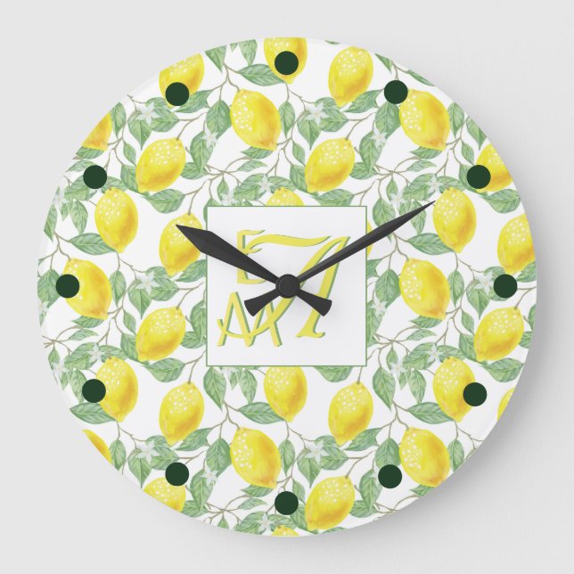 Fresh Lemon Tree Mit Monogramm Deco Gifts New Lemo Große Wanduhr (Vorderseite)