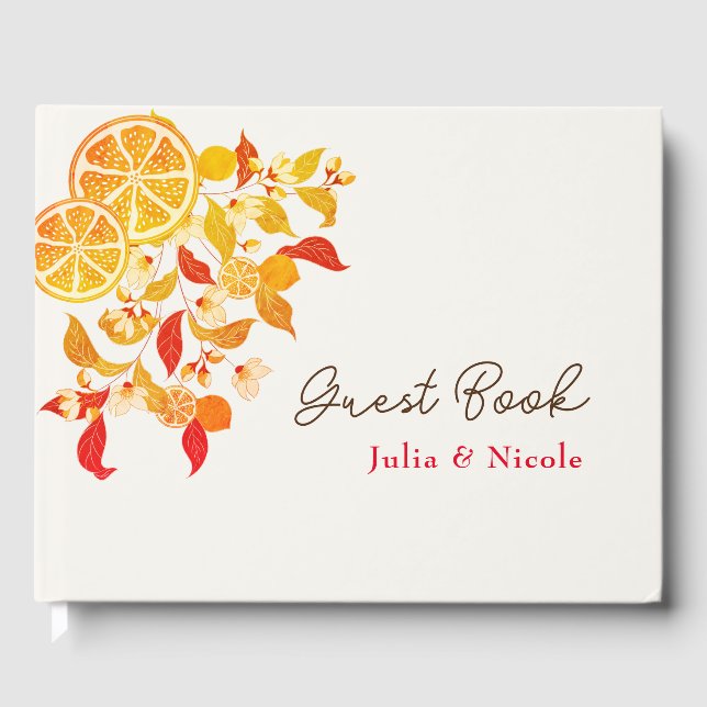 Fresh Lemony Liebe Citrus Foliage Hochzeit Gästebuch (Vorderseite)