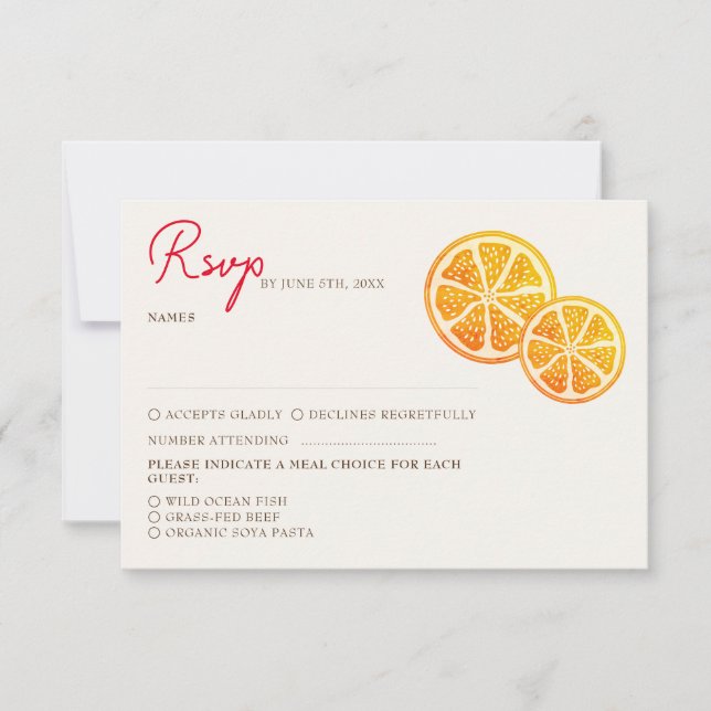 Fresh Lemony Liebe Citrus Foliage Hochzeit RSVP Karte (Vorderseite)