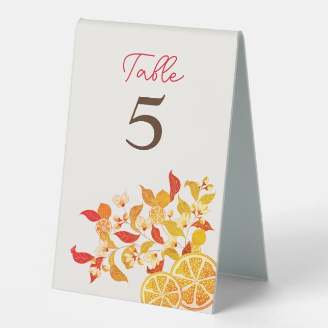 Fresh Lemony Liebe Citrus Foliage Hochzeit Tischaufsteller (Vorderseite)