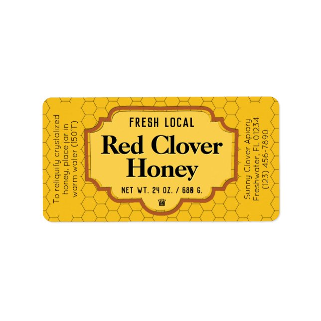 Fresh Local Red Clover Honey Jar Adressaufkleber (Vorne)