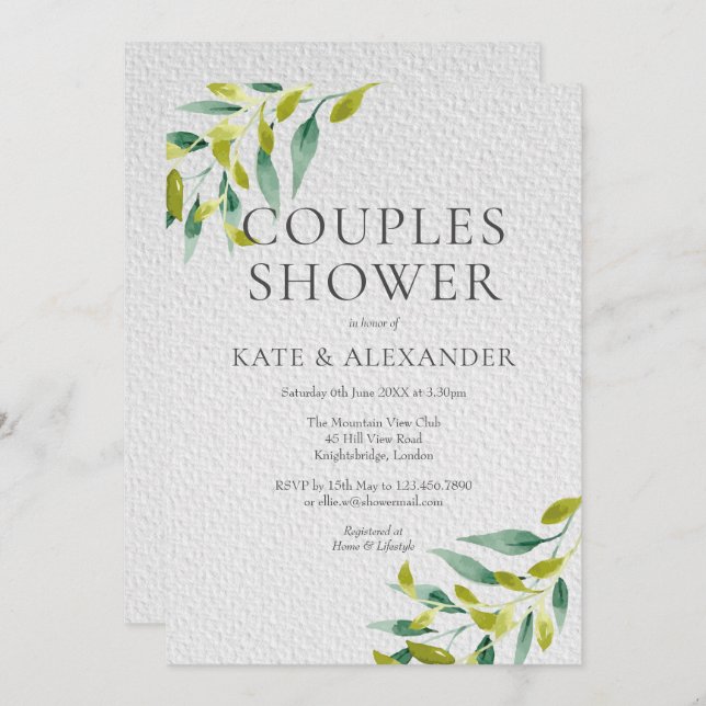 Fresh Meadow Feuilles Couples Shower Invitation (Devant / Derrière)