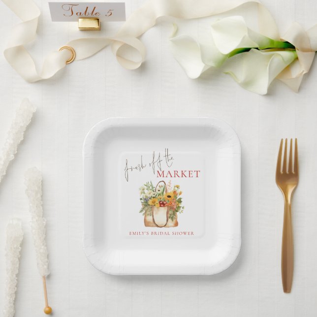 Fresh off Market Florals Name Brautparty Pappteller (Hochzeit)