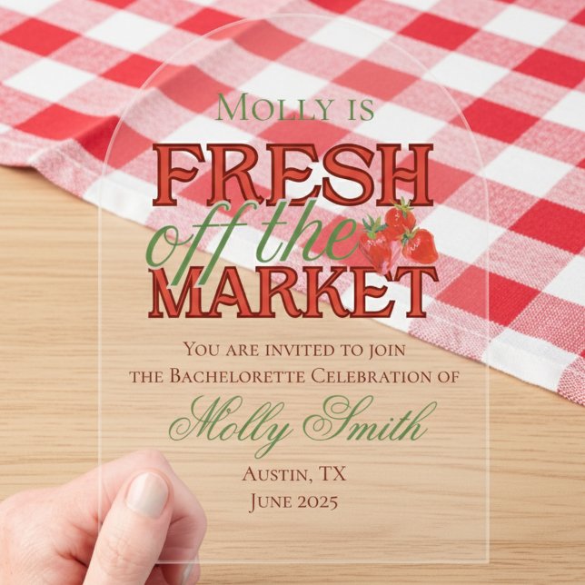 Fresh Off Market - Personalisiert Modernes Bridal Acryleinladungen (Celebrate your newly-engaged status in style with this elegant “Fresh Off the Market” design!)