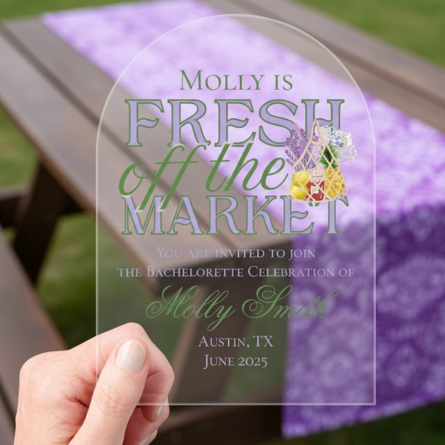 Fresh Off Market - Personalisiert Modernes Bridal Acryleinladungen (Celebrate your newly-engaged status in style with this elegant “Fresh Off the Market” design!)