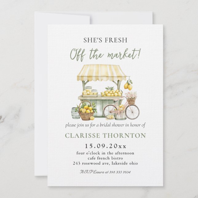 Fresh off Market Summer Citrus Brautparty Einladung (Vorderseite)