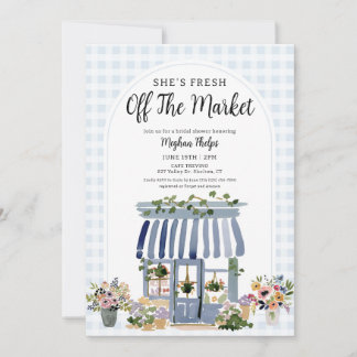 Fresh Off The Market Blue Floral Bridal Shower Einladung