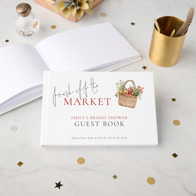 Fresh off the Market Brautparty Gästebuch (Vorderseite Offen)