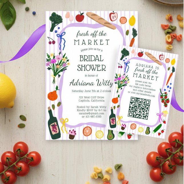 FRESH OFF THE MARKET Bridal Shower CUSTOM QR Code  RSVP Karte (FRESH OFF THE MARKET Bridal Shower CUSTOM QR Code RSVP Card
)