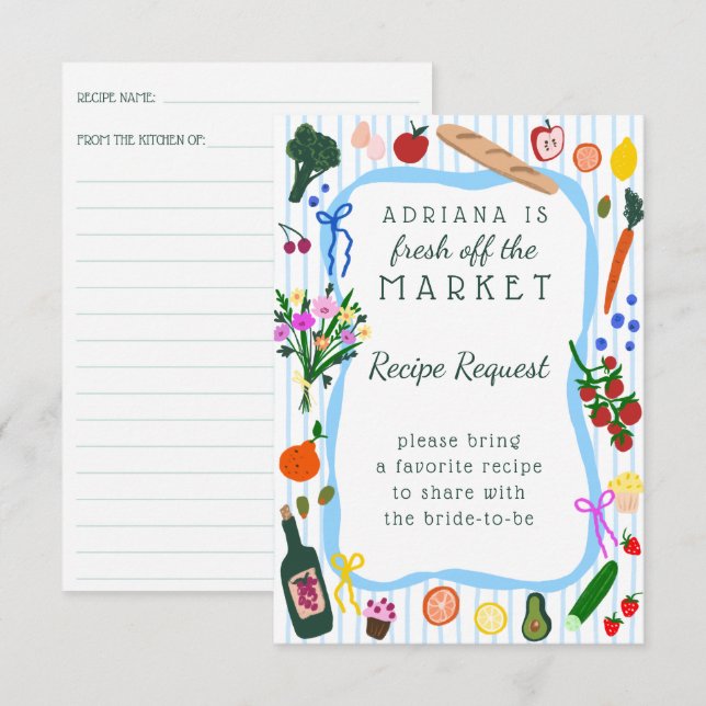 FRESH OFF THE MARKET Bridal Shower Recipe Request Begleitkarte (Vorne/Hinten)