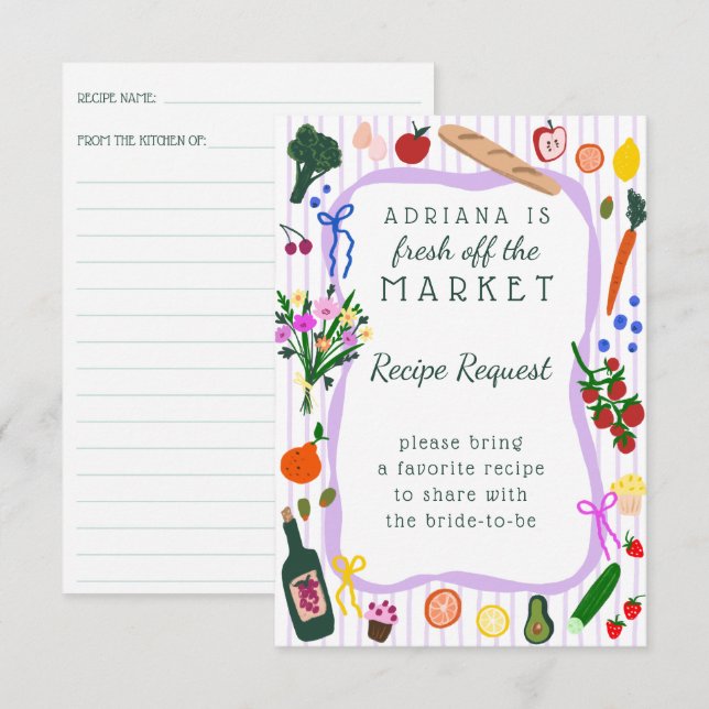 FRESH OFF THE MARKET Bridal Shower Recipe Request Begleitkarte (Vorne/Hinten)