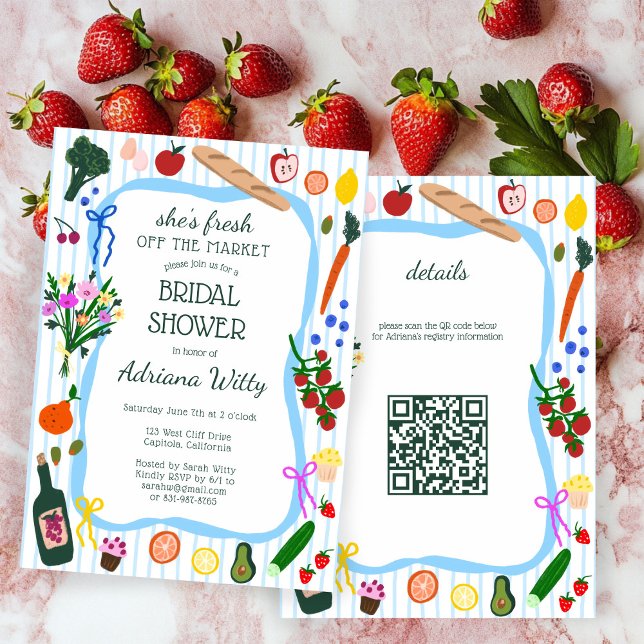 FRESH OFF THE MARKET Cute Custom QR Bridal Shower Einladung (FRESH OFF THE MARKET Cute Custom QR Bridal Shower Invitation
)