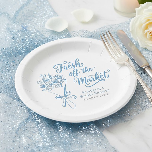 Fresh Off The Market Dusty Blue Bridal Shower Pappteller (Fresh off the Market Bridal Shower Dusty Blue Paper Plates)