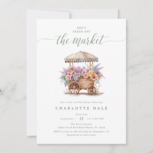Fresh Off the Market Floral Bridal Shower Einladung (Vorderseite)