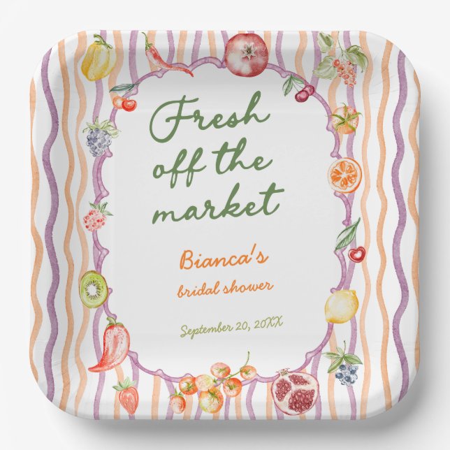 Fresh Off The Market Whimsical Bridal Shower Pappteller (Vorderseite)